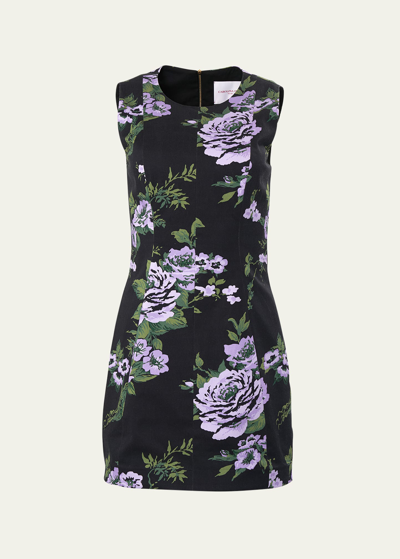 Shop Carolina Herrera Floral Cotton Dress In Black Multi