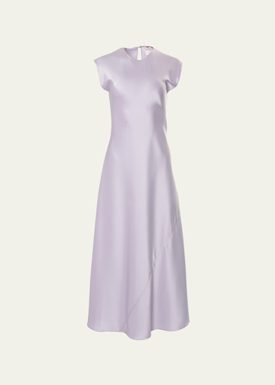 Shop Carolina Herrera Satin Cap-sleeve Maxi Dress In Lilac