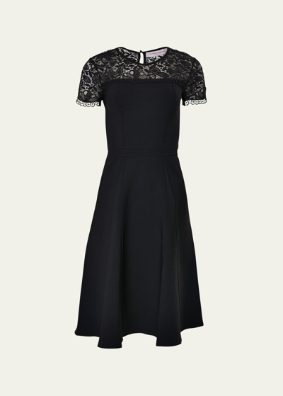 Shop Carolina Herrera Knit Midi Dress With Lace Inset Detail In Black