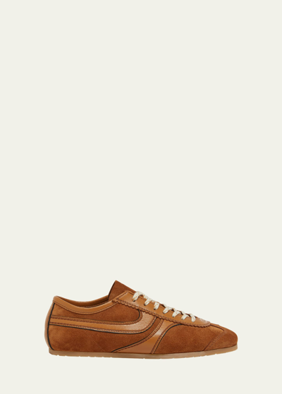 Dries Van Noten Stitched Contrast Rubber Sole Suede Panel Sneakers In Brown