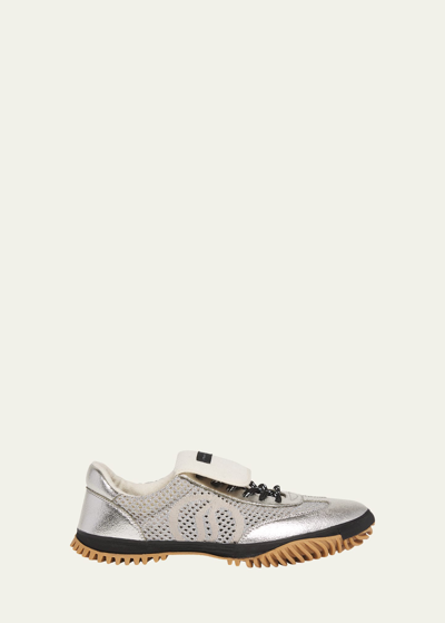 Shop Stella Mccartney S-wave Metallic Net Trainer Sneakers In Silver Grey