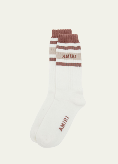 Shop Amiri Men's Stripe  Stack Chunky Knit Crew Socks In Brown