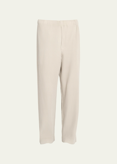 Shop Issey Miyake Men's Pleated Straight-leg Pants In Linen Beige