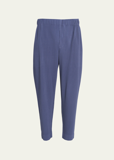 Shop Issey Miyake Men's Pleated Elastic-waist Pants In Blue Charcoal