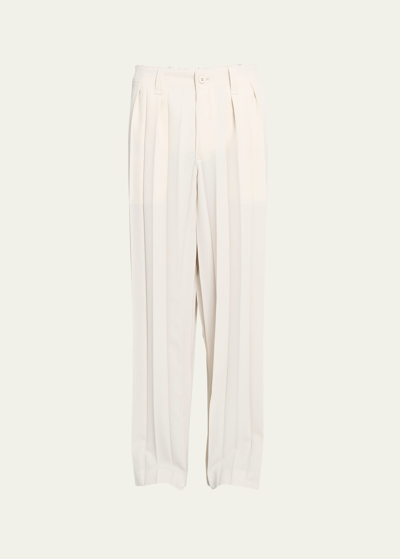 Shop Issey Miyake Men's Pleated Straight-leg Pants In Shell Beige