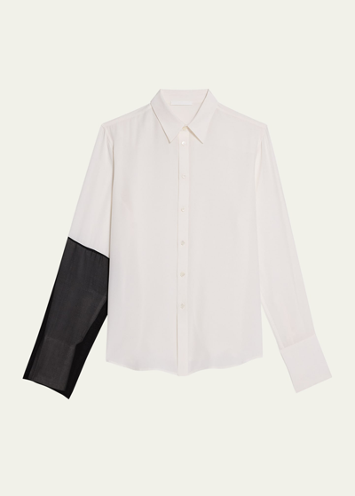 Shop Helmut Lang Men's Bicolor Sleeve Silk Button Down Shirt In Whbk
