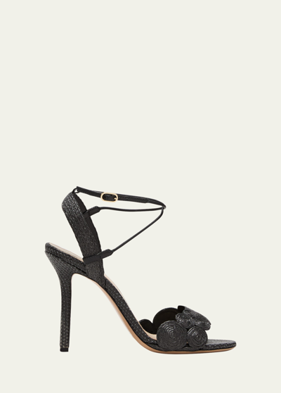 Shop Alexandre Birman Lina Raffia Ankle-strap Stiletto Sandals In Black
