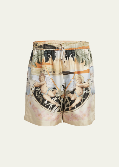 Shop Amiri Men's Cherub Silk Drawstring Shorts In Multi