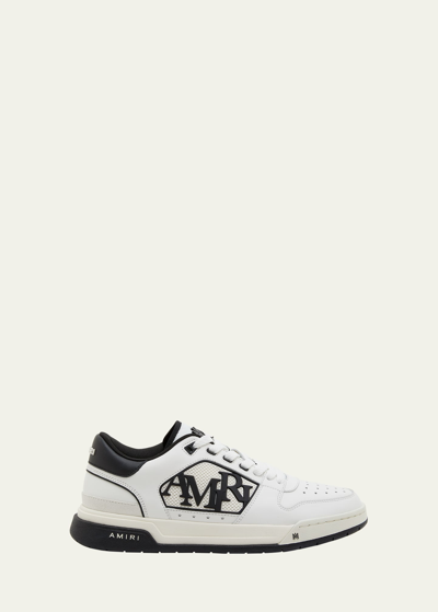Shop Amiri Men's Classic Leather Logo Low-top Sneakers In White Black