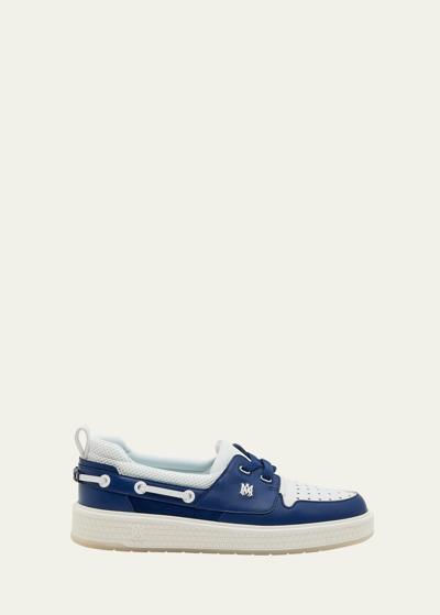 Shop Amiri Men's Ma Mesh And Leather Boat Shoes In Navy White