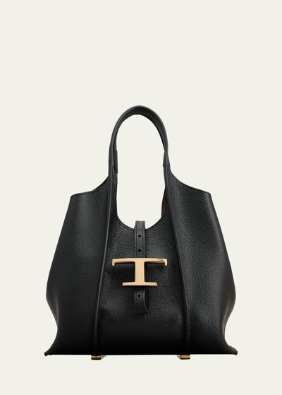 Shop Tod's Amanda Mini Leather Shopping Tote Bag In Nero