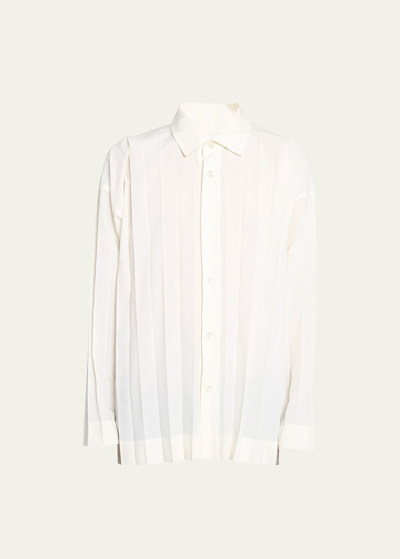 Shop Issey Miyake Men's Pleated Dress Shirt In White