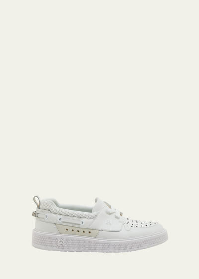 Shop Amiri Men's Ma Mesh And Leather Boat Shoes In Alabaster