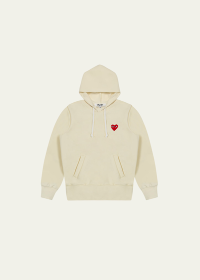 Shop Comme Des Garçons Men's Play Heart Pullover Hoodie In Ivory