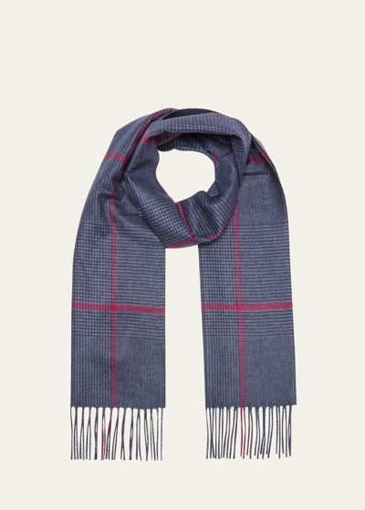 Shop Piacenza Men's Silk-cashmere Check Scarf In 12 Navy Red