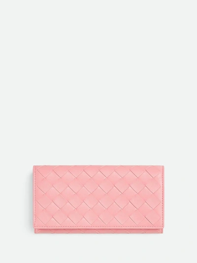 Shop Bottega Veneta Braided Wallet With Large Flap Accessories In Pink & Purple