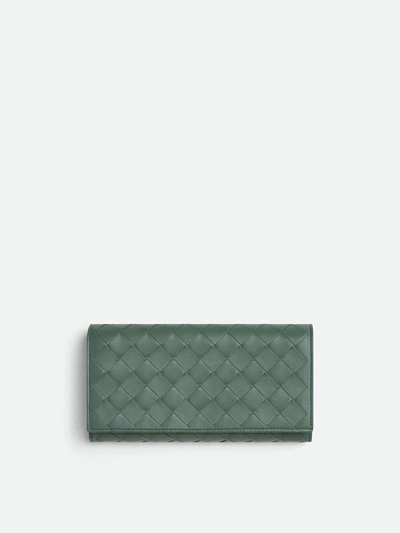 Shop Bottega Veneta Braided Wallet With Large Flap Accessories In Green