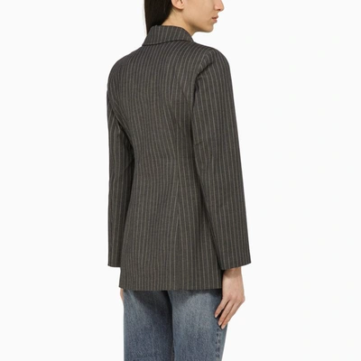 Shop Ganni Single-breasted Jacket With Stripes In Grey