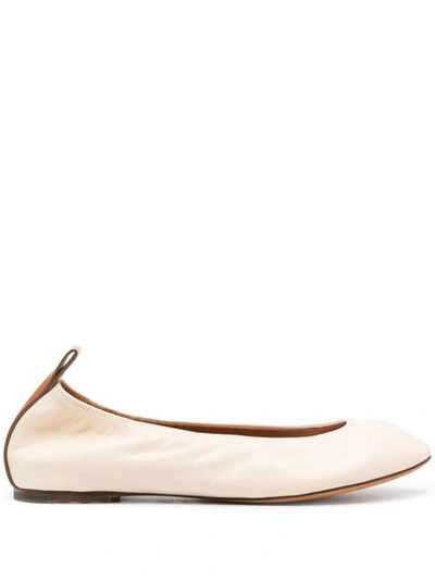 Shop Lanvin The Leather Ballerina Shoes In Nude & Neutrals