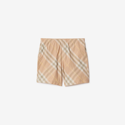 Shop Burberry Check Swim Shorts In Flax