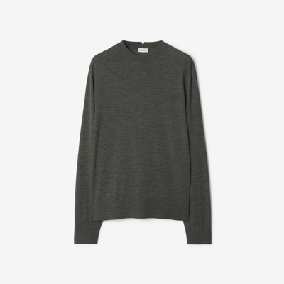 Shop Burberry Wool Sweater In Dark Grey Melange