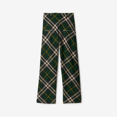 Shop Burberry Check Wool Trousers In Ivy