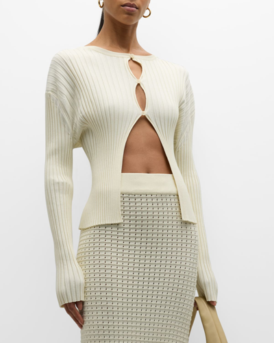 Shop Le17septembre Cut-out Ribbed Knit Cardigan In Ivory