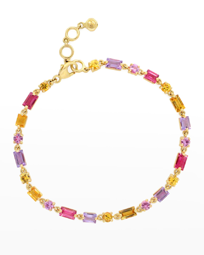 Shop Stevie Wren 14k Gold Topaz & Sapphire Ombré Baguette Bracelet In Pink