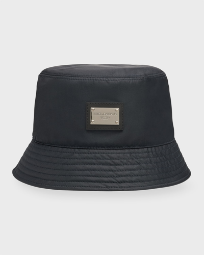 Shop Dolce & Gabbana Men's Logo Plaque Bucket Hat In Dark Blue