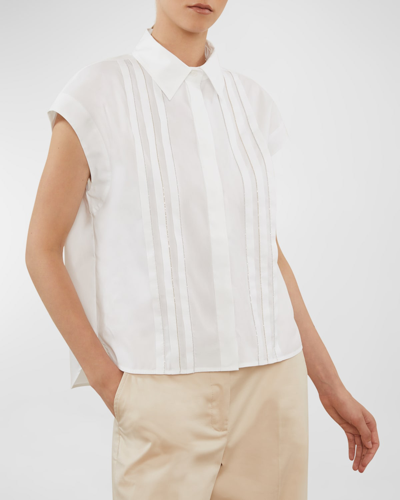Shop Peserico Pintuck Chain-embellished Button-down Shirt In Pure White