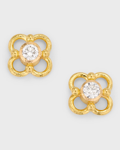 Shop Elizabeth Locke 19k Round 4mm Diamond Stud Earrings With Wire Arches In 05 Yellow Gold