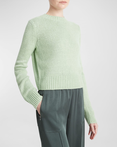 Shop Vince Plush Silk Knit Crew Sweater In White Lime