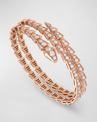 Shop Bvlgari Serpenti Viper 2-coil Bracelet In 18k Rose Gold And Diamonds In 15 Rose Gold