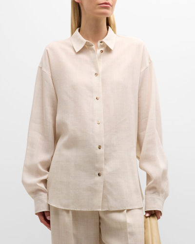 Shop Le17septembre Button-front Belted Linen Shirt In Beige