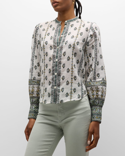 Shop Veronica Beard Thorp Printed Button-front Blouse In Ivory Multi