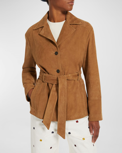 Shop Weekend Max Mara Artur Belted Button-down Suede Jacket In Earth