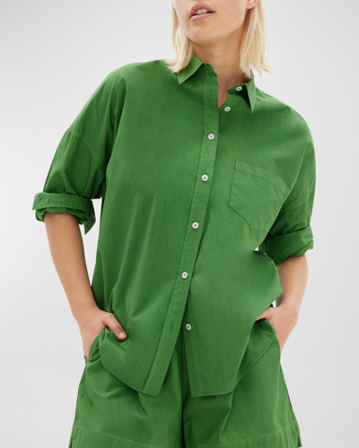 Shop Lmnd Chiara Garment-dyed Cotton Button-front Shirt In Forest
