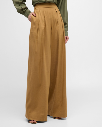 Shop Veronica Beard Jodie Wide-leg Linen Pants In Desert Khaki
