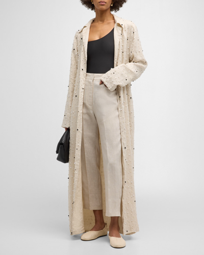 Shop Albus Lumen Mia Pearl Embellished Coat In Natural With Whit