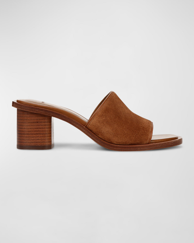 Shop Vince Donna Suede Block-heel Mule Sandals In Sequoia Brown Sue