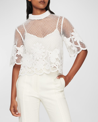Shop Clea Amaani Lace Mock-neck Top In White