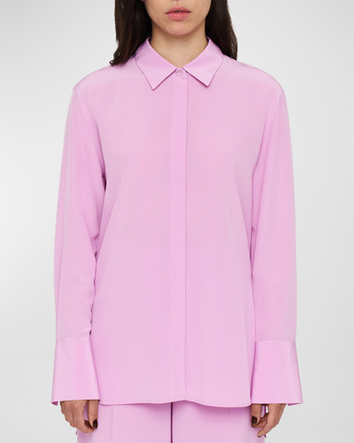Shop Joseph Button-down Merino Wool Polo In Begonia Pink