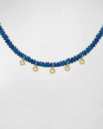 Shop Sydney Evan Kyanite Rondelle Necklace With Diamond Bezel Combo In 45 Yellow