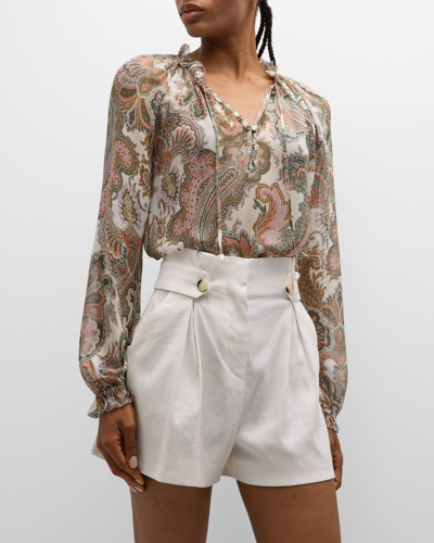 Shop Veronica Beard Antonette Long-sleeve Paisley Blouse In Barely Orchid Mul