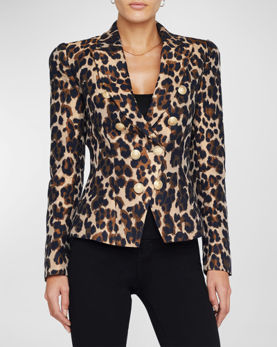 Shop L Agence Bethany Structured Jacquard Leopard Blazer In Cashew Multi Leop