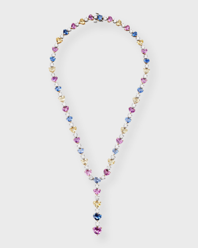 Shop Bayco Platinum And 18k Yellow Gold Heart-shaped Multicolor Sapphire And Diamond Necklace In 20 Platinum