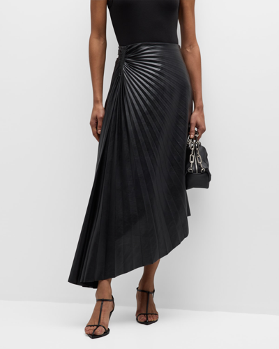 Shop A.l.c Tracy Pleated Side-ruched Faux Leather Maxi Skirt In Black