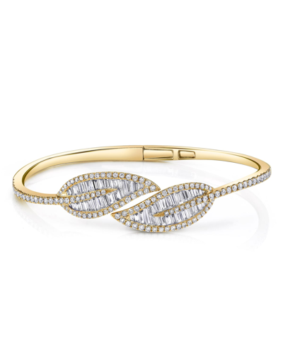 Shop Anita Ko 18k Hinged Diamond Leaf Bracelet In 05 Yellow Gold