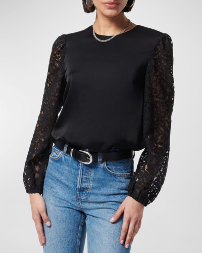 Shop Cami Nyc Effy Lace-sleeve Silk Top In Black