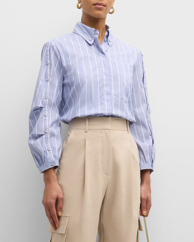 Shop Dea Kudibal Cristana Striped Button-sleeve Poplin Shirt In Ocean Stripe